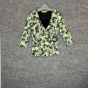 Vintage Notations Women’s Blouse Sz Medium Geometric Mesh Y2K V Neck Hippie